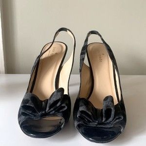 Kate Spade Black and Grey Leopard Slingback bow heels size 10